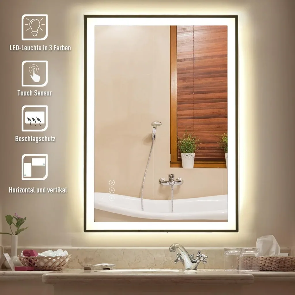LED mirror with touch switch silver