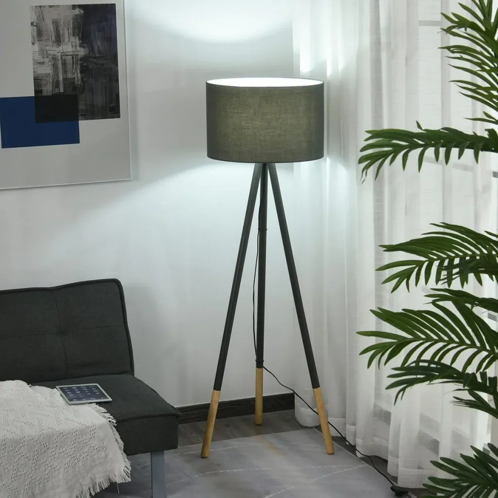 Designer floor lamp with tripod and foot switch grey