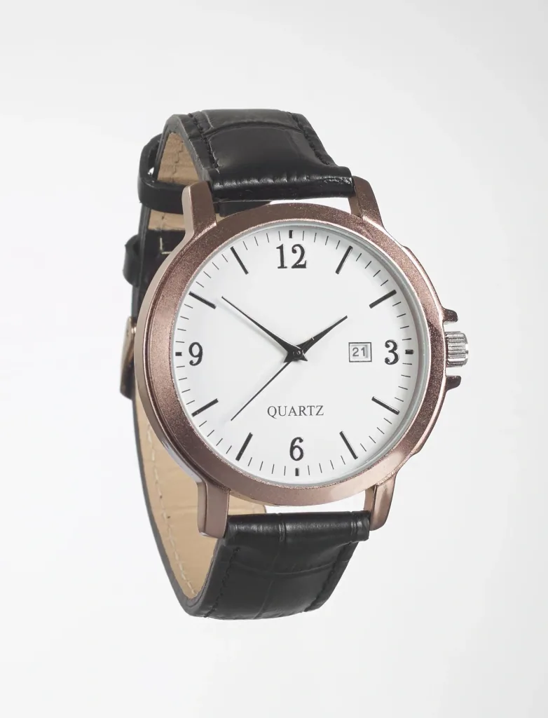 Watch set for him and her - bronze-colored with genuine leather strap and date display