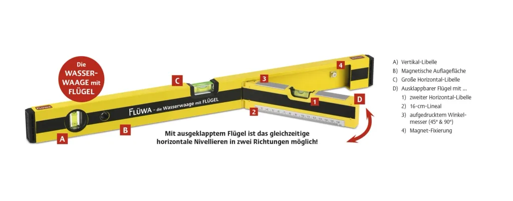 FLÜWA spirit level with wings, 60 cm