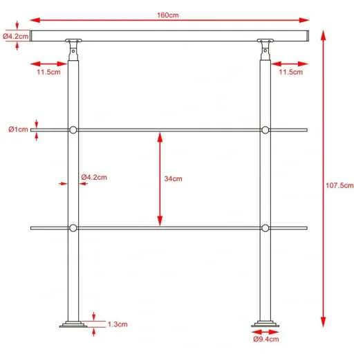 Railing - stainless steel - 160 cm - 2 struts