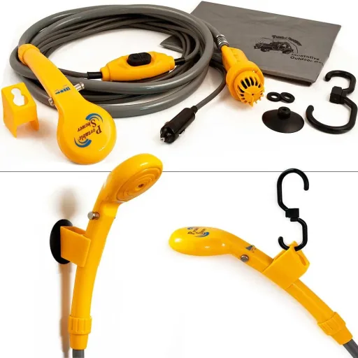 Camping shower with submersible pump