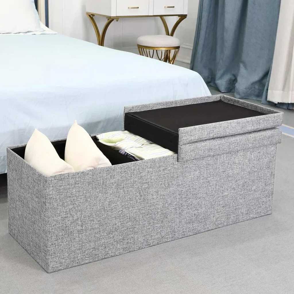 Foldable seat box with hinged lid, light grey - 115x38x38cm