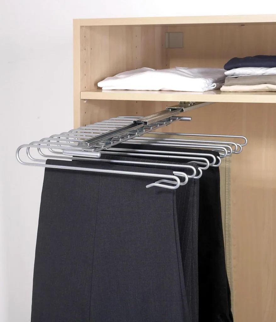 Wardrobe pull-out trouser hanger for 12 trousers
