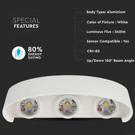 VT-846 LED wall light top / bottom - 5W - 630 Lm - 3000K - White