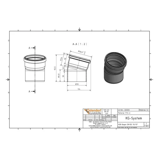 Coude PVC 110 mm 15 Degrés Assainissement