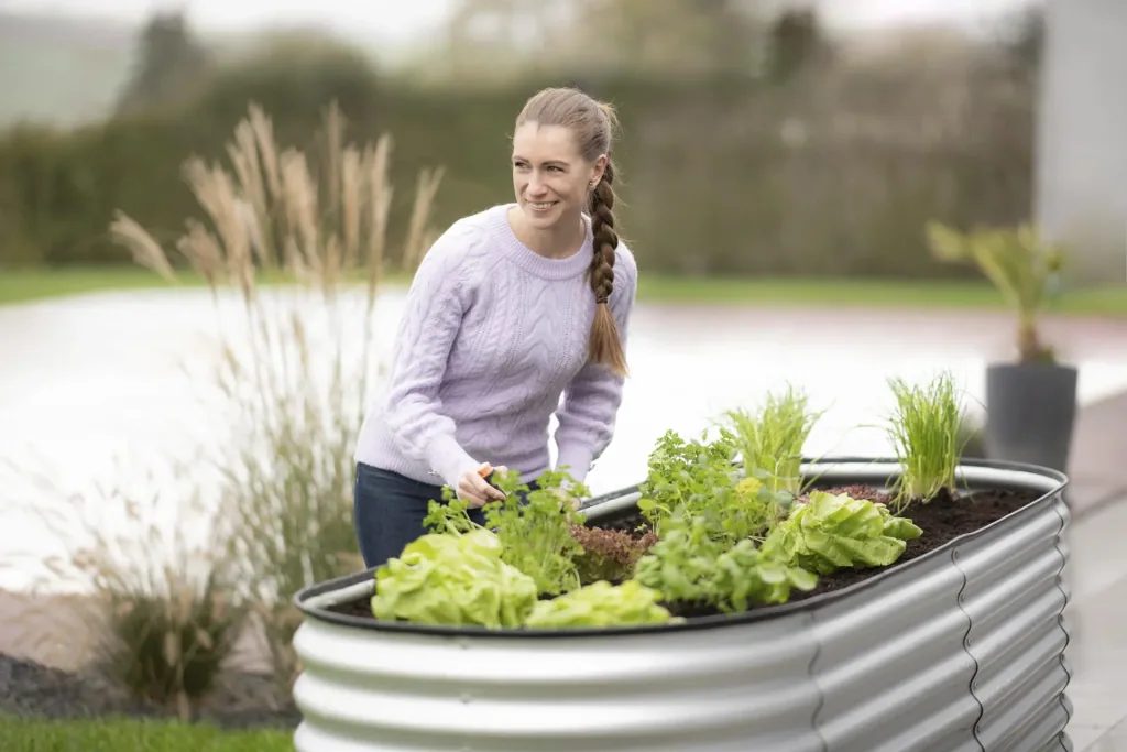 Carré potager surélevé Grow Faster, 240×80×82 cm, argent – métal en tôle ondulée galvanisée