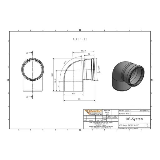 Coude PVC DN 110, Évacuation des Eaux Usées, 87 Degrés