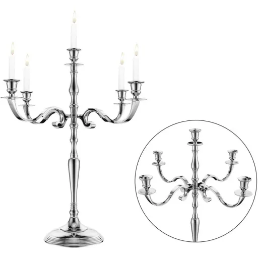 Candlestick silver shiny aluminum 60cm 5-armed candelabra