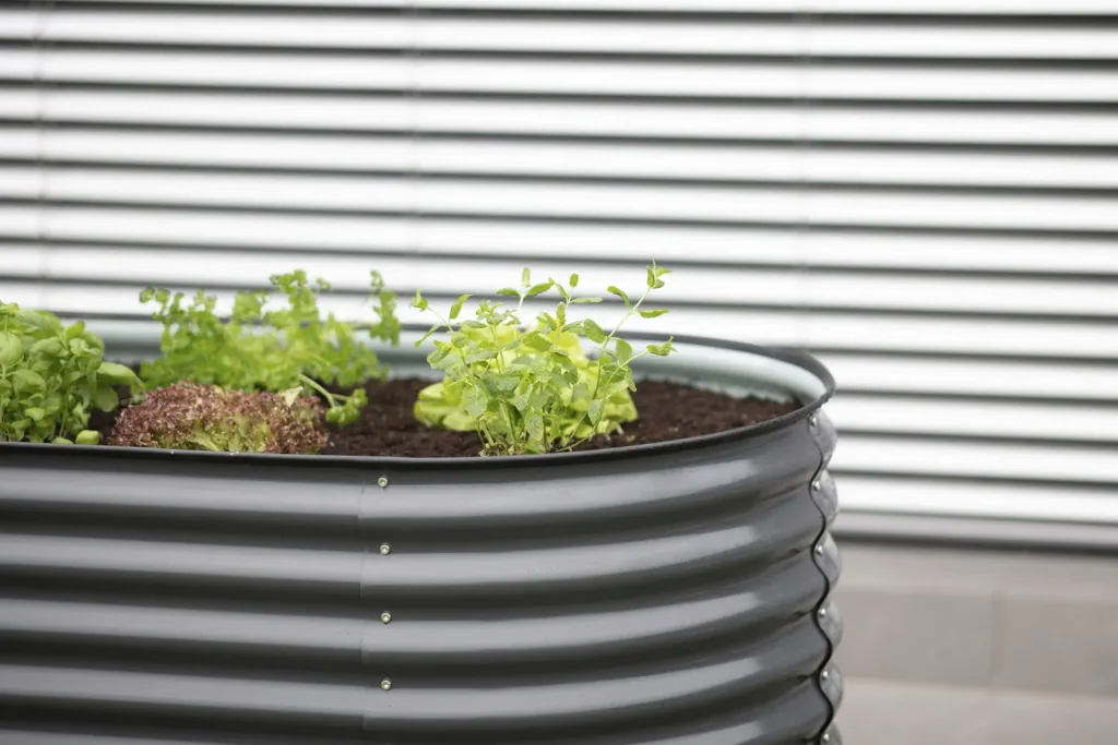 Carré potager surélevé Grow Faster, 160×80×82 cm, Anthracite – Métal en tôle ondulée galvanisée