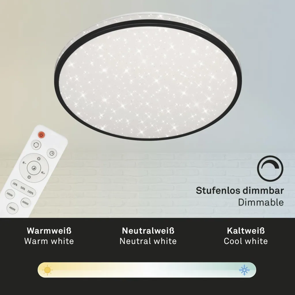 LED ceiling light with star decor, round, Ø 38, CCT, 24 watts, black