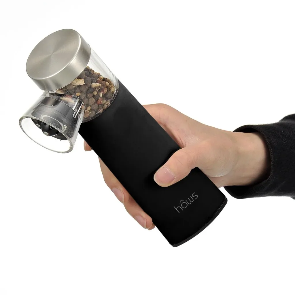 Electric tilting salt and pepper mill with ceramic grinder