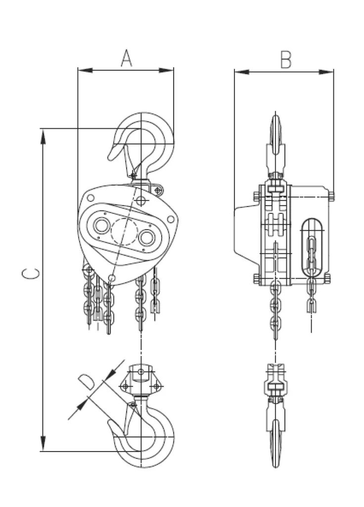 Spur gear hoist Pullmaster-II 1.5, load capacity 1,500 kg, single-fall, stroke 3.0 m, operating length 2.5 m