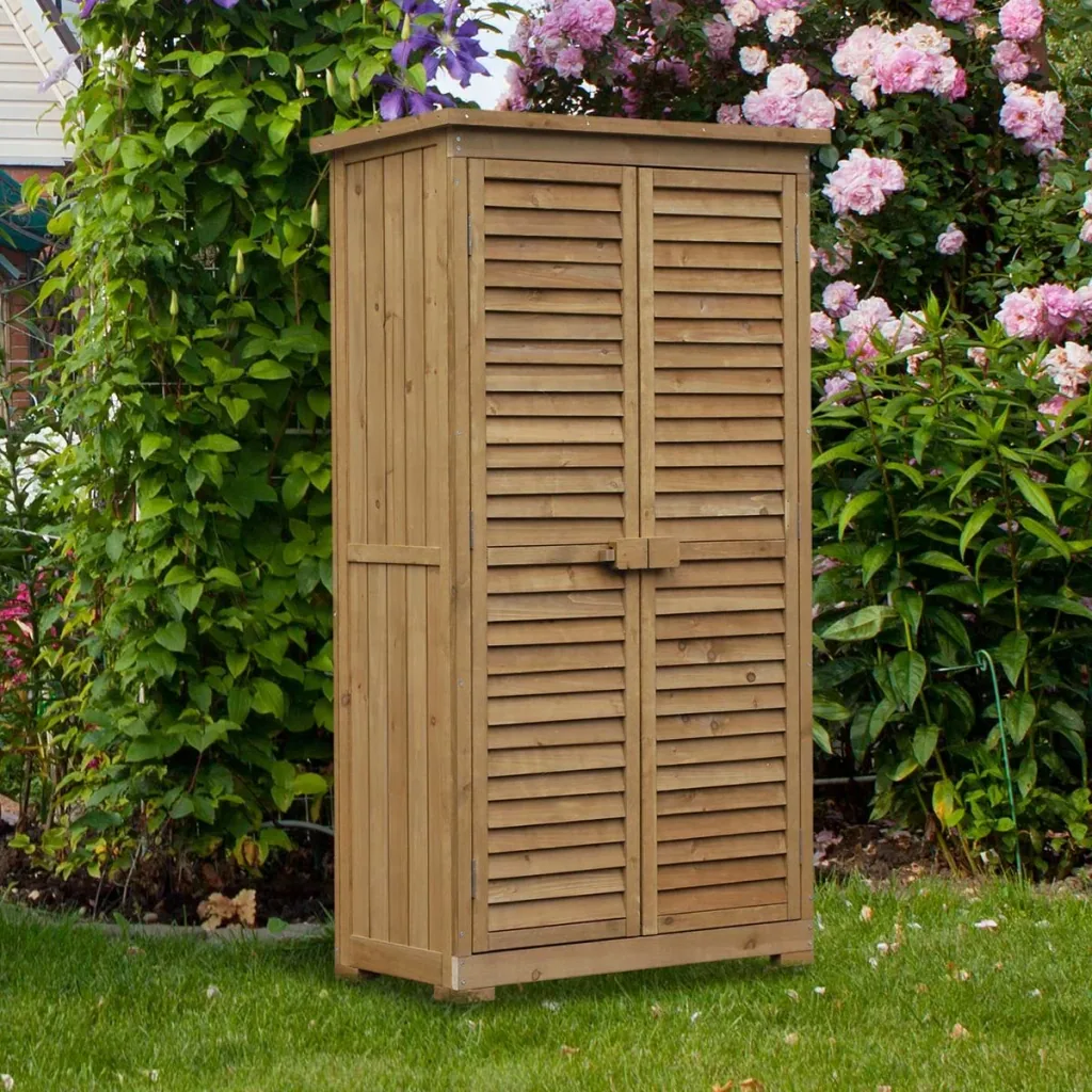 Garden cabinet with louvre doors natural