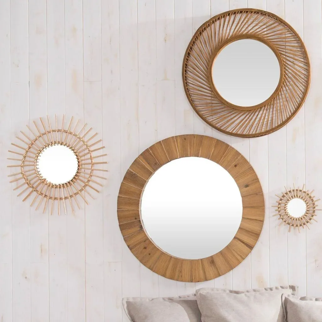 Round mirror - 58 cm - brown/rattan