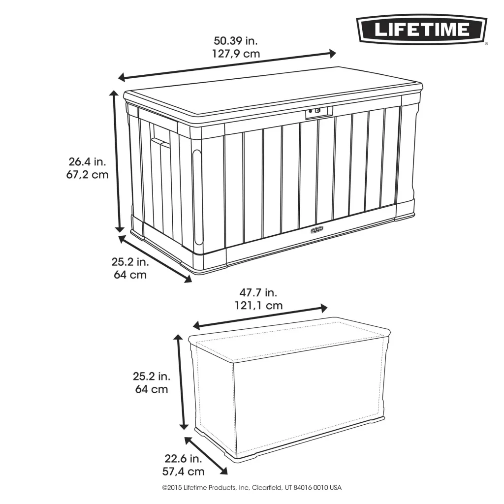 Coffre de rangement Harmony 440 L 127,9×64×67,2 cm Gris clair – étanche, garde les coussins au sec