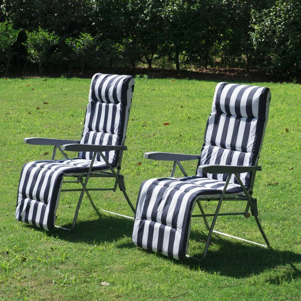 2 x folding chairs sun lounger armrest foldable blue/white