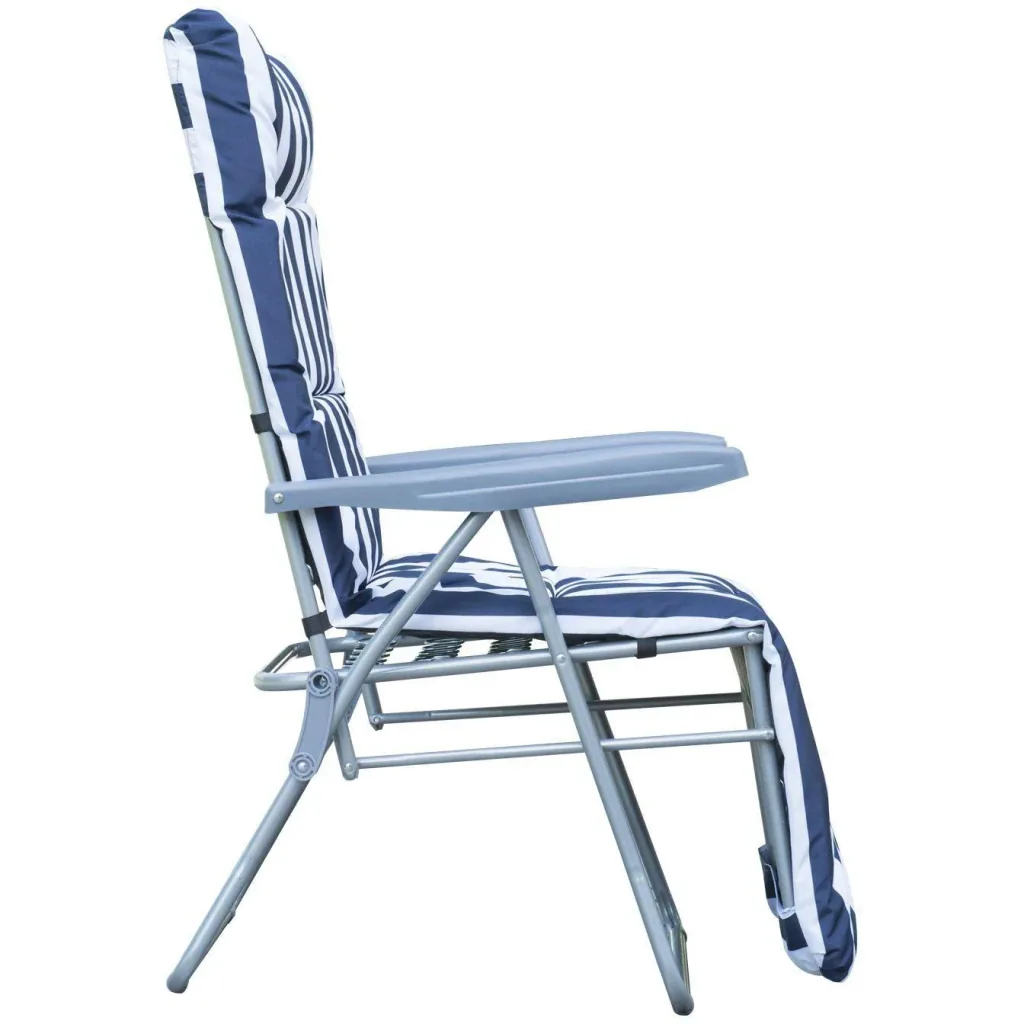 2 x folding chairs sun lounger armrest foldable blue/white