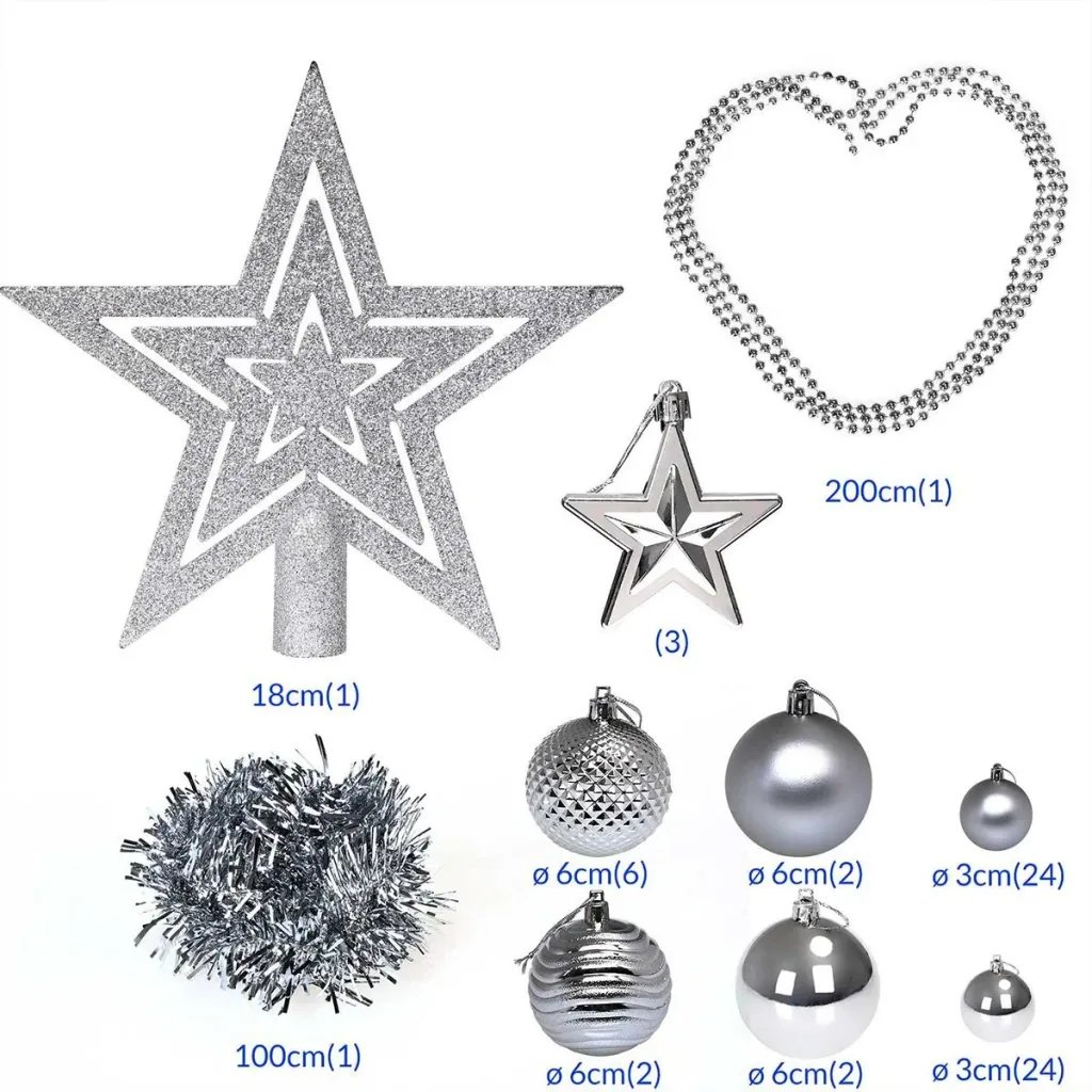 Christmas tree decorations - Christmas tree decorations silver 66 pieces