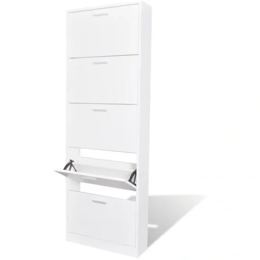 Wooden shoe cabinet with 5 white storage compartments