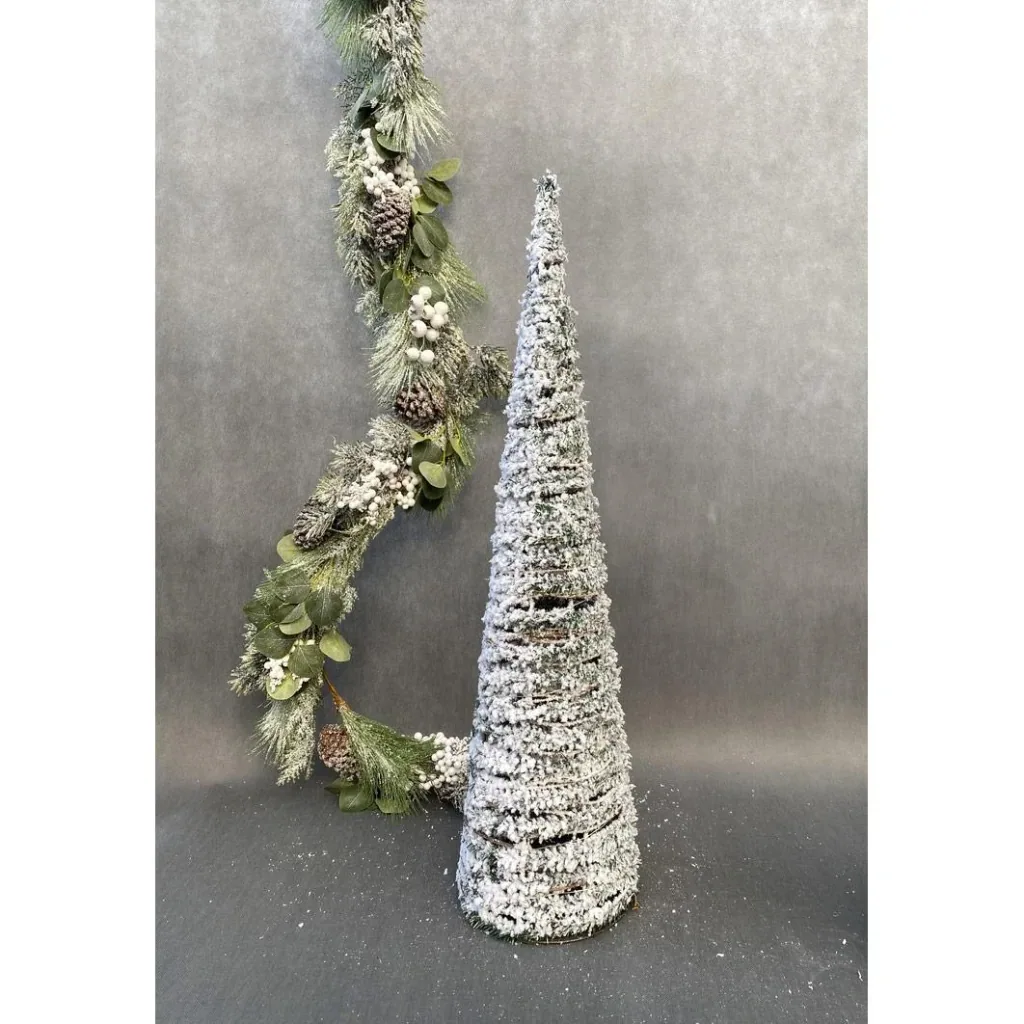 Decorative light cone - pyramid with snow - 30 LED - H60cm - rattan