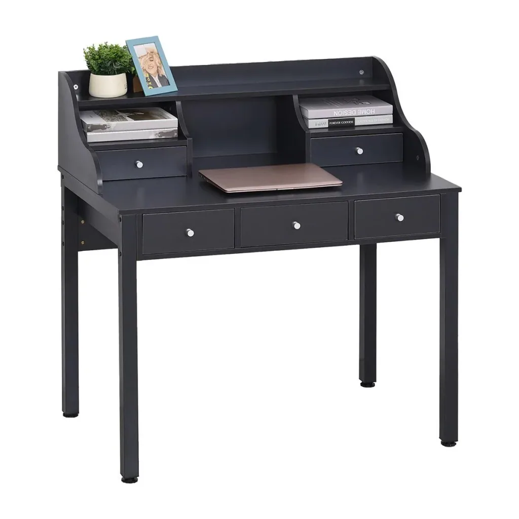 Desk with shelf drawer, work table, computer table, office table, MDF, dark grey, 100 x 60 x 105 cm