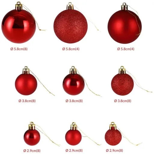 Baubles - Christmas tree decorations - Red 77 pieces