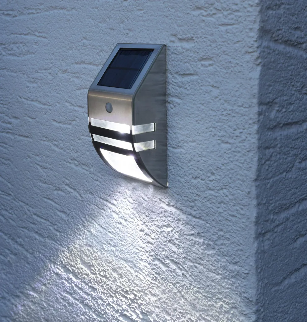 Solar stainless steel wall light with motion detector