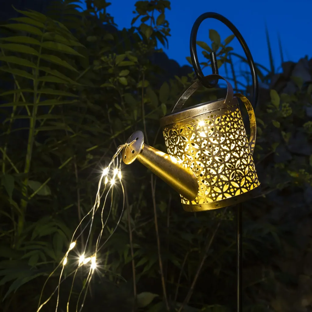 LED solar watering can with fairy lights