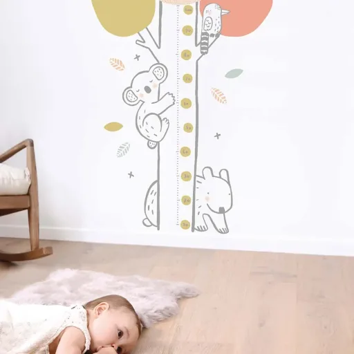 Lilipinso stickers muraux Mètre arbre avec koala vert corail