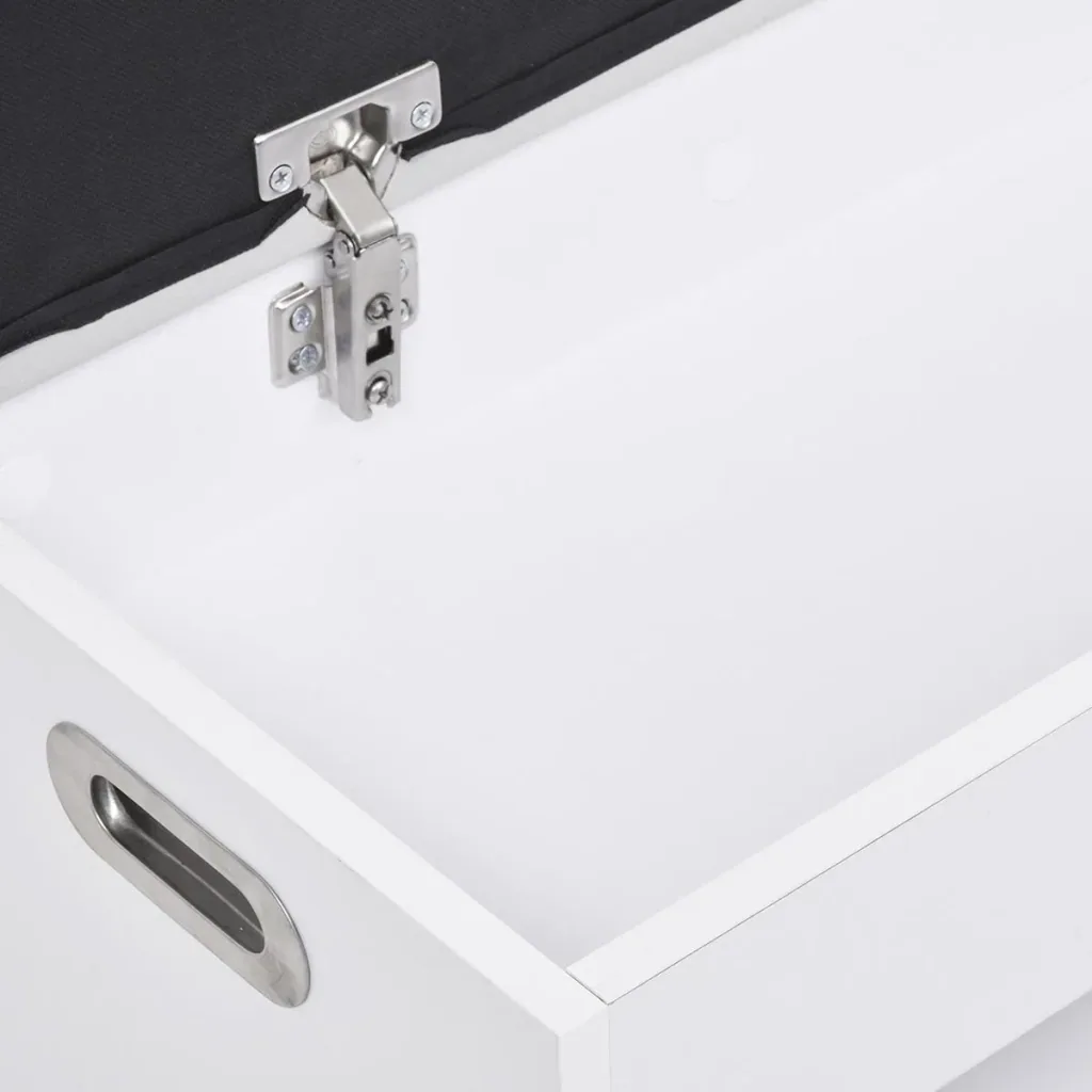 Bench with shoe rack and storage space under upholstered seat White