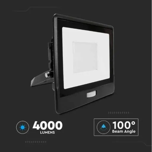 VT-158S LED Floodlight with Sensor - 50 W - 4000 Lm - 4000K - Black