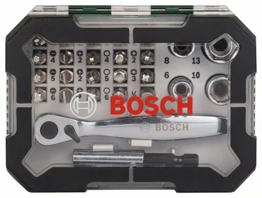 Screwdriver bit and ratchet set, 26 pieces