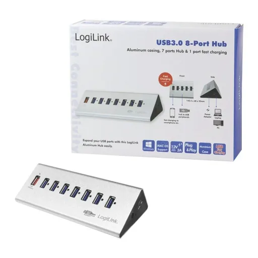 USB 3.0 HUB 7-port, Aluminium, inkl. Power Suppl