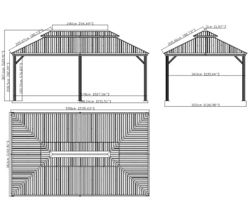 Sojag Pavillon en aluminium Messina 12×20 ft Anthracite - avec toit rigide
