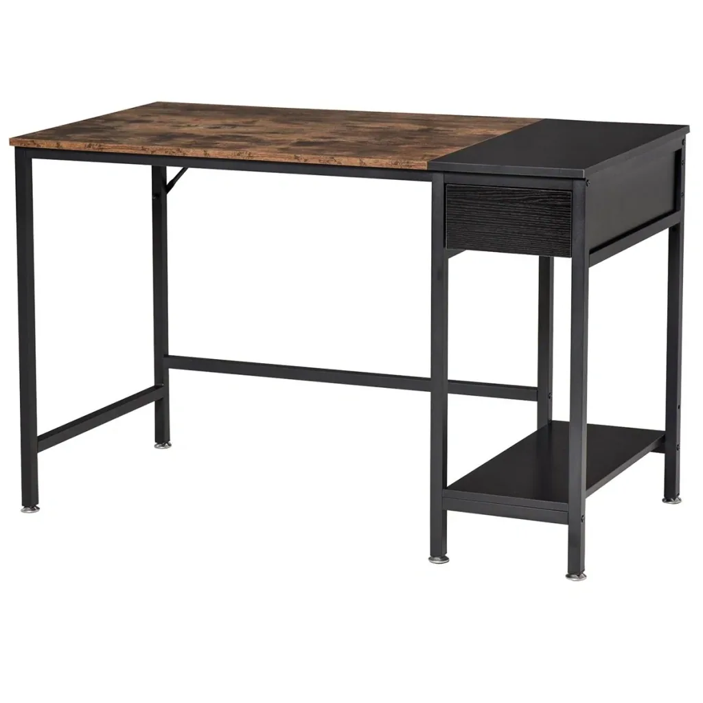 Desk with shelf computer desk height adjustable office table chipboard metal rustic brown+black 120 x 60 x 75