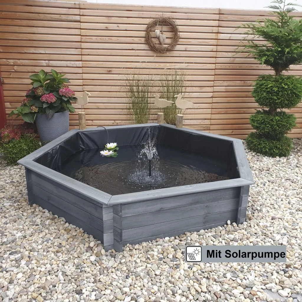Hexagonal raised pond 200 cm solar, grey