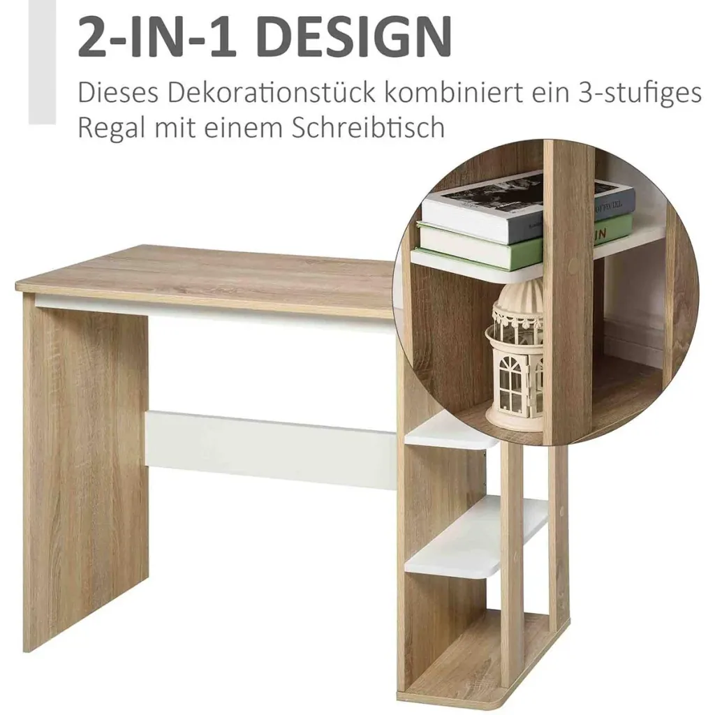Desk with side shelf natural, white