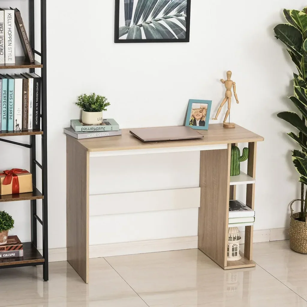 Desk with side shelf natural, white