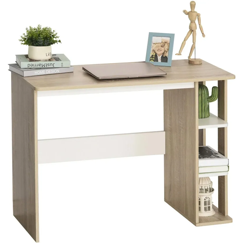 Desk with side shelf natural, white