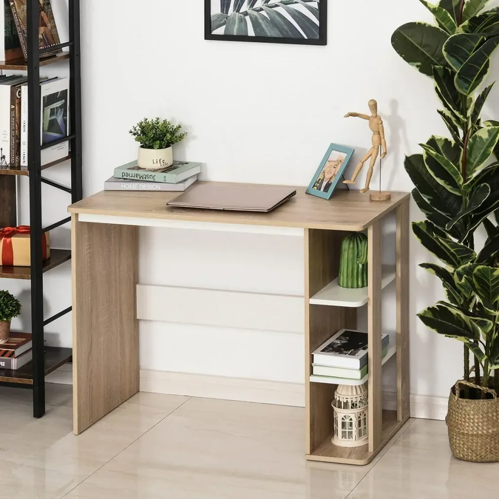 Desk with side shelf natural, white