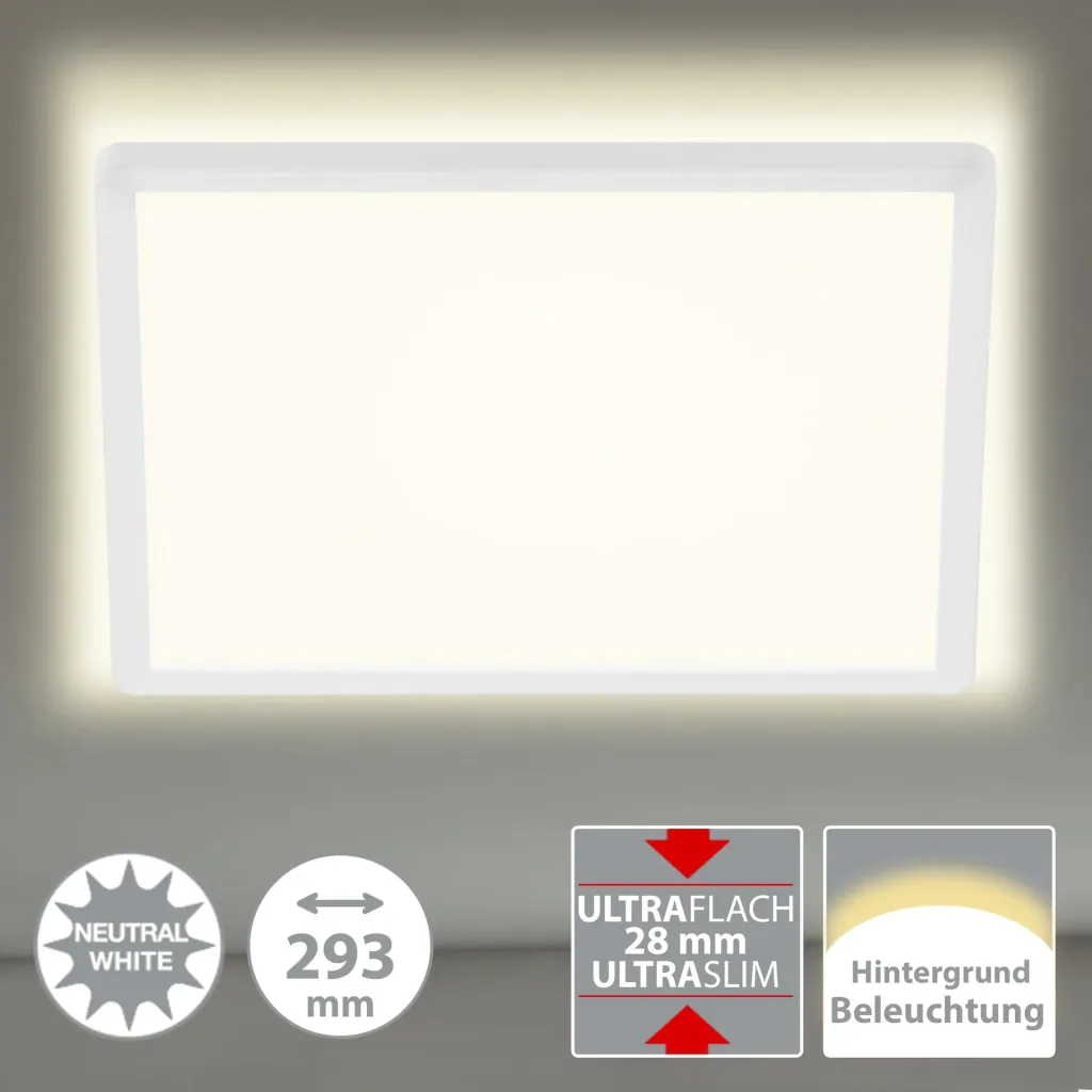 Ultra-flat LED panel, square, 29.3 cm, 2400 lumens, 18 watts, white