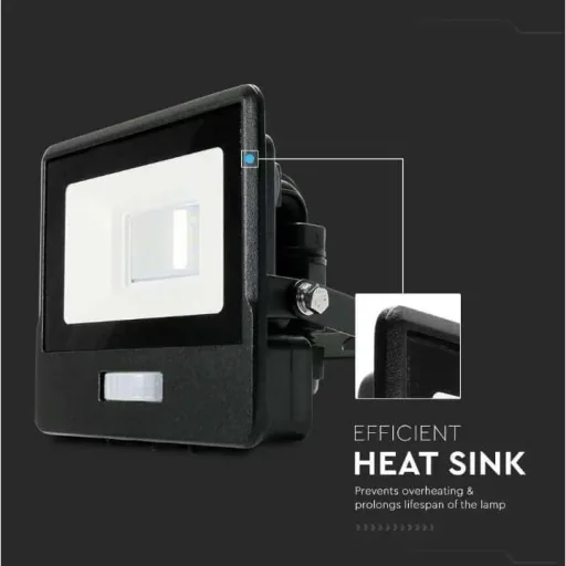 VT-118S LED Floodlight with Sensor - 10 W - 735 Lm - 4000K - Black