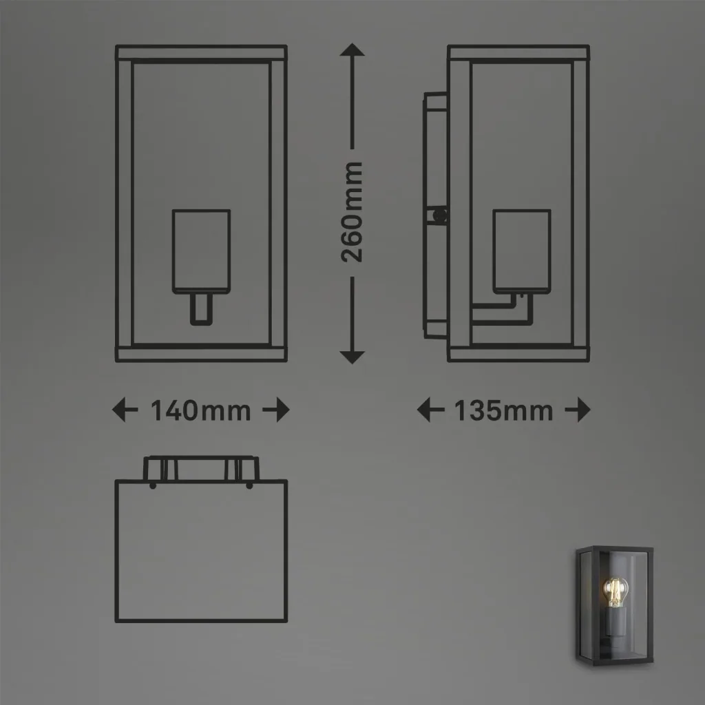 Luminaire extérieur, 1-foyer, IP44, métal-verre, noir, douille E27