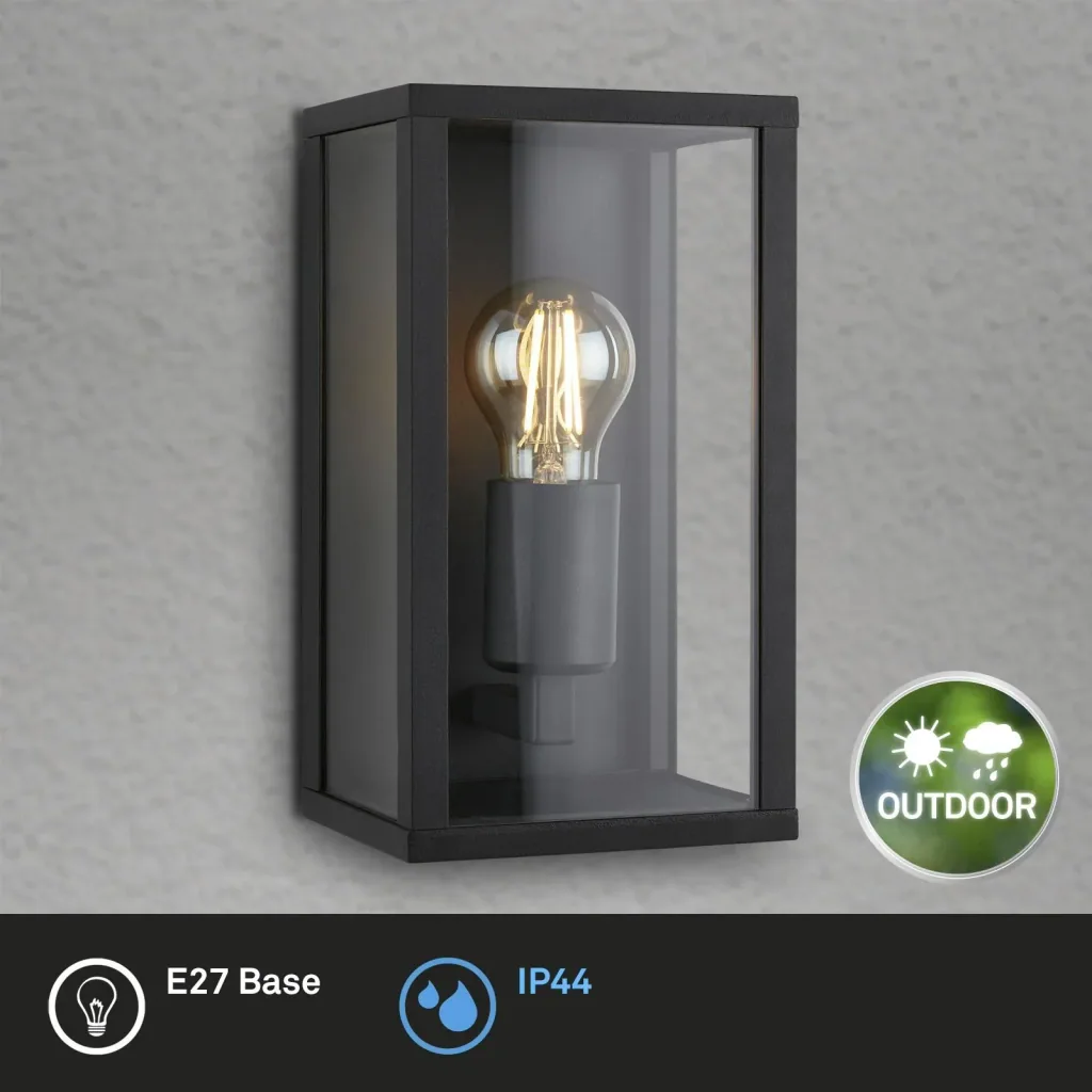 Luminaire extérieur, 1-foyer, IP44, métal-verre, noir, douille E27