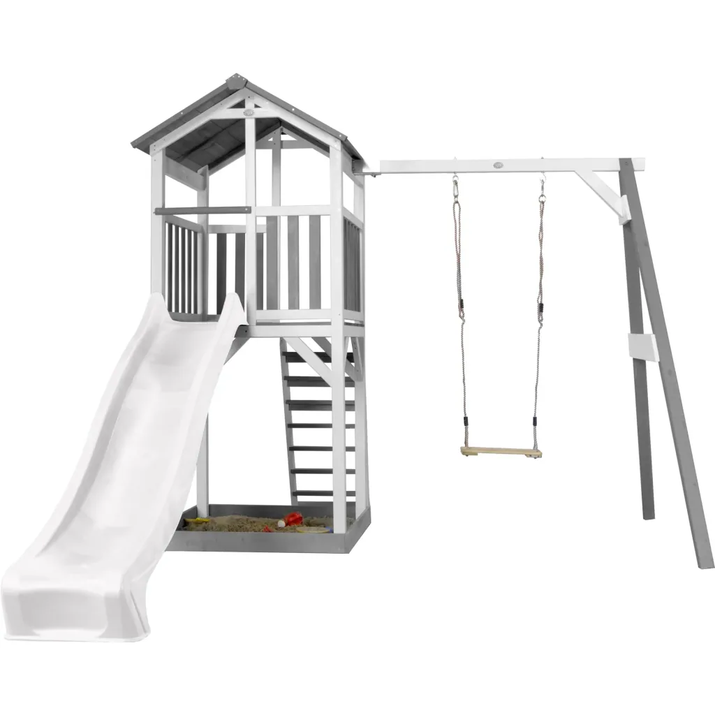 Tour de jeu Beach Tower avec balançoire simple - toboggan blanc