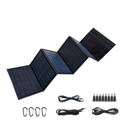 Portable power station with solar panel and lamp