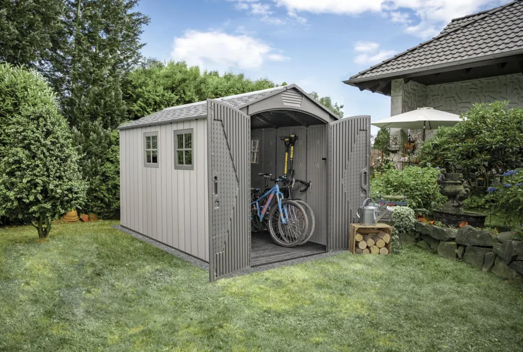 Abri de jardin Lifetime Terra 213×356×228 cm Gris – lucarne continue, verrouillable
