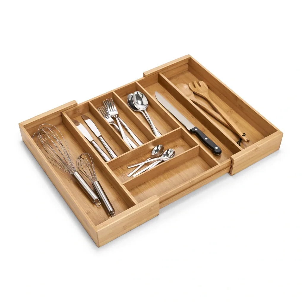 Cutlery tray, extendable, bamboo