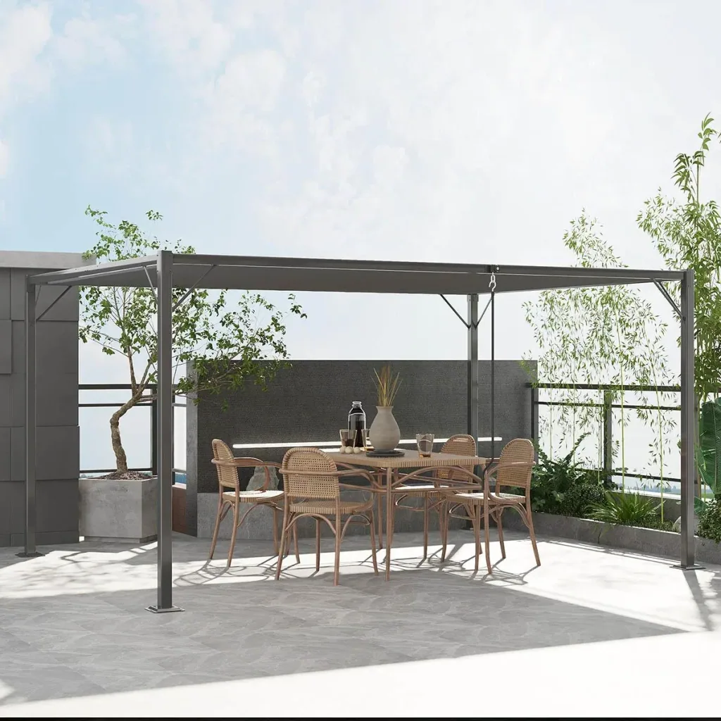 Pavilion with slatted roof 4 x 3 m with hand crank Adjustable roof Weatherproof Aluminium Grey